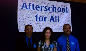 Student board member Bradford Hines, student volunteer Reyna Perdomo, and Student Chair David Johnson served as the student representives at the event